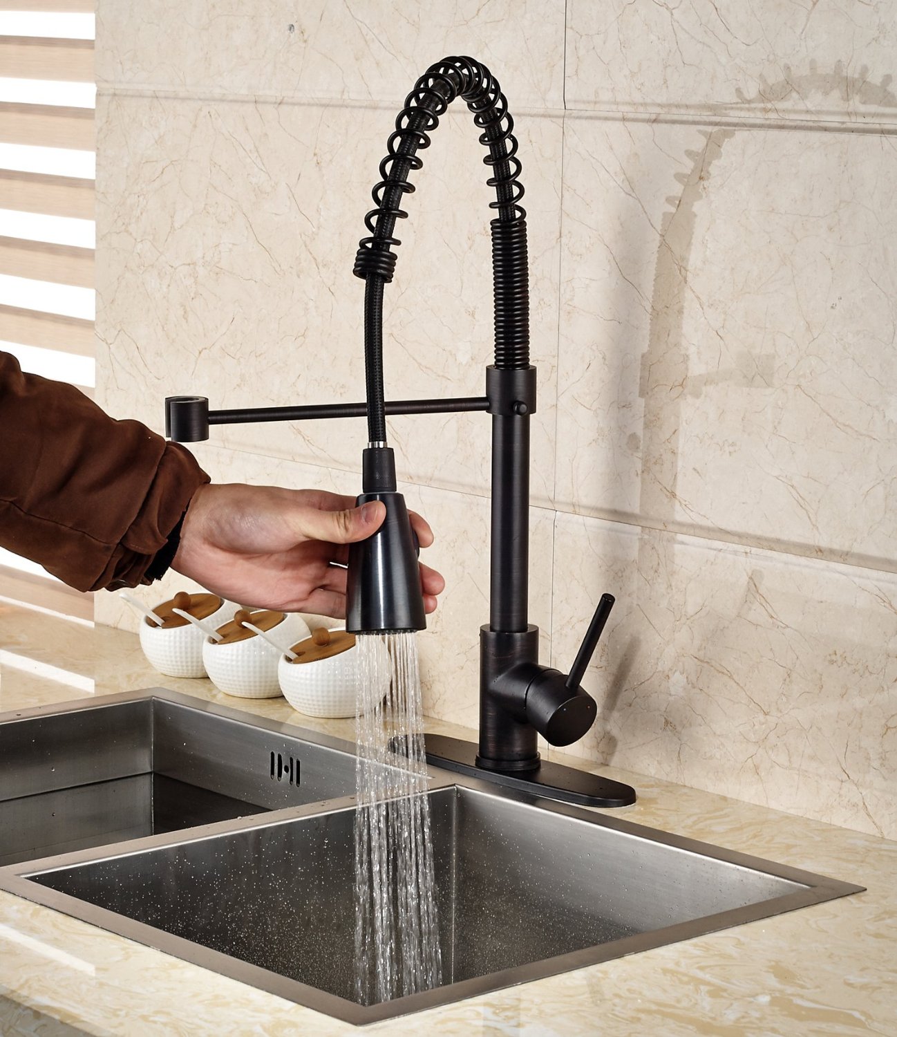 Tindouf Oil Rubbed Bronze Kitchen Sink Faucet with Pull Down Sprayer